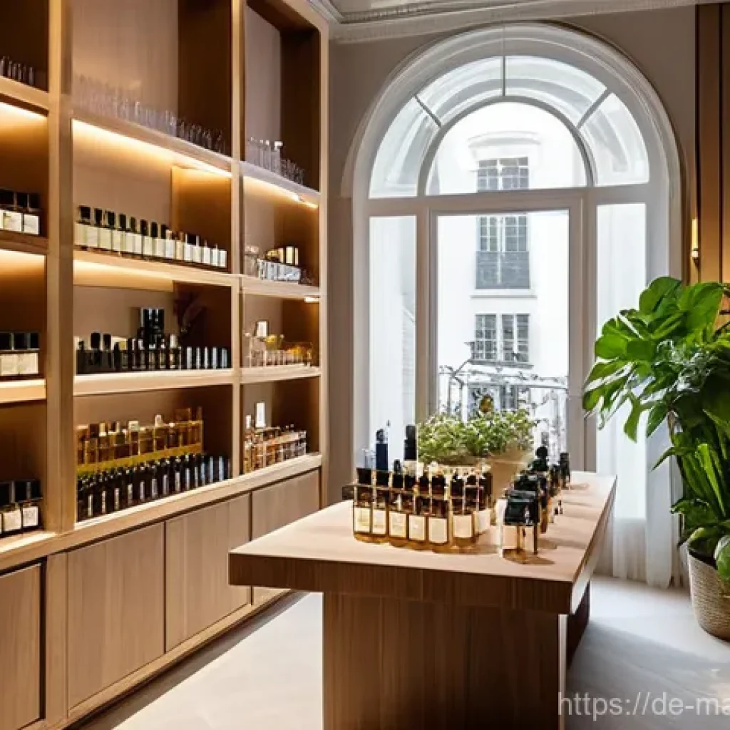 향기 마케팅의 주요 성공 요인 - **Prompt: "A serene, sunlit luxury boutique specializing in artisan perfumes and high-end home fragr...