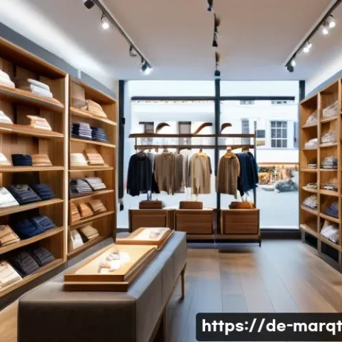 Home 32 브랜드 충성도와 향기 마케팅의 연결 - A sophisticated retail clothing store interior in Germany, softly lit with warm natural light, featu...