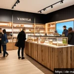 Home 18 향기 마케팅과 브랜드 충성도 향상 방법 - A modern retail store interior with subtle scent diffusion technology visible, customers browsing pe...